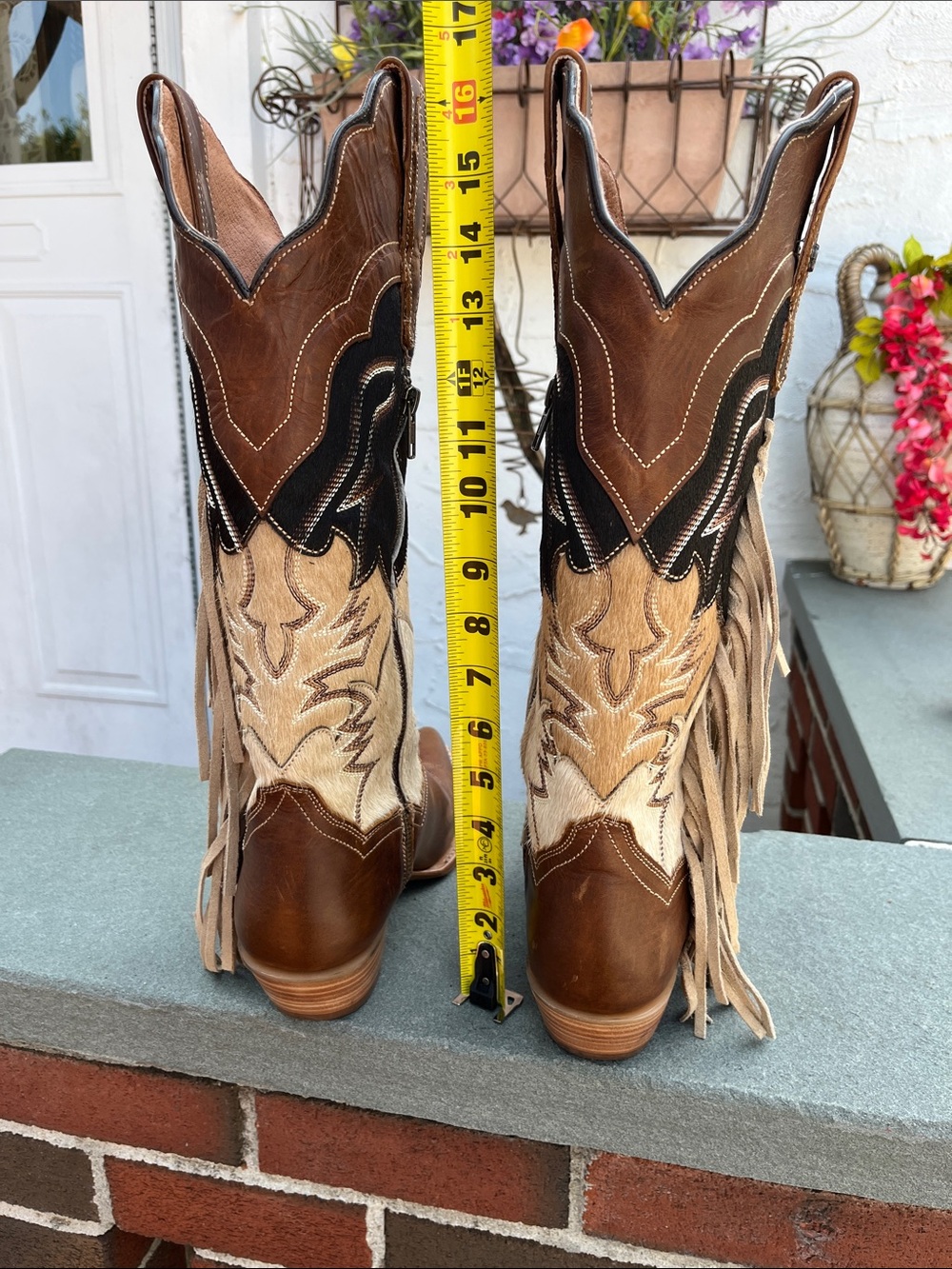 Dan Post “Dayla” Brown Black Tan Leather Fringe Western Heeled Boots Sz9 - Picture 7 of 13